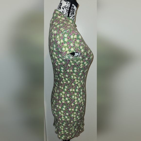 UO Urban Outfitters Bodycon Stretch Green Floral Mini Dress Sz Medium - Picture 3 of 7